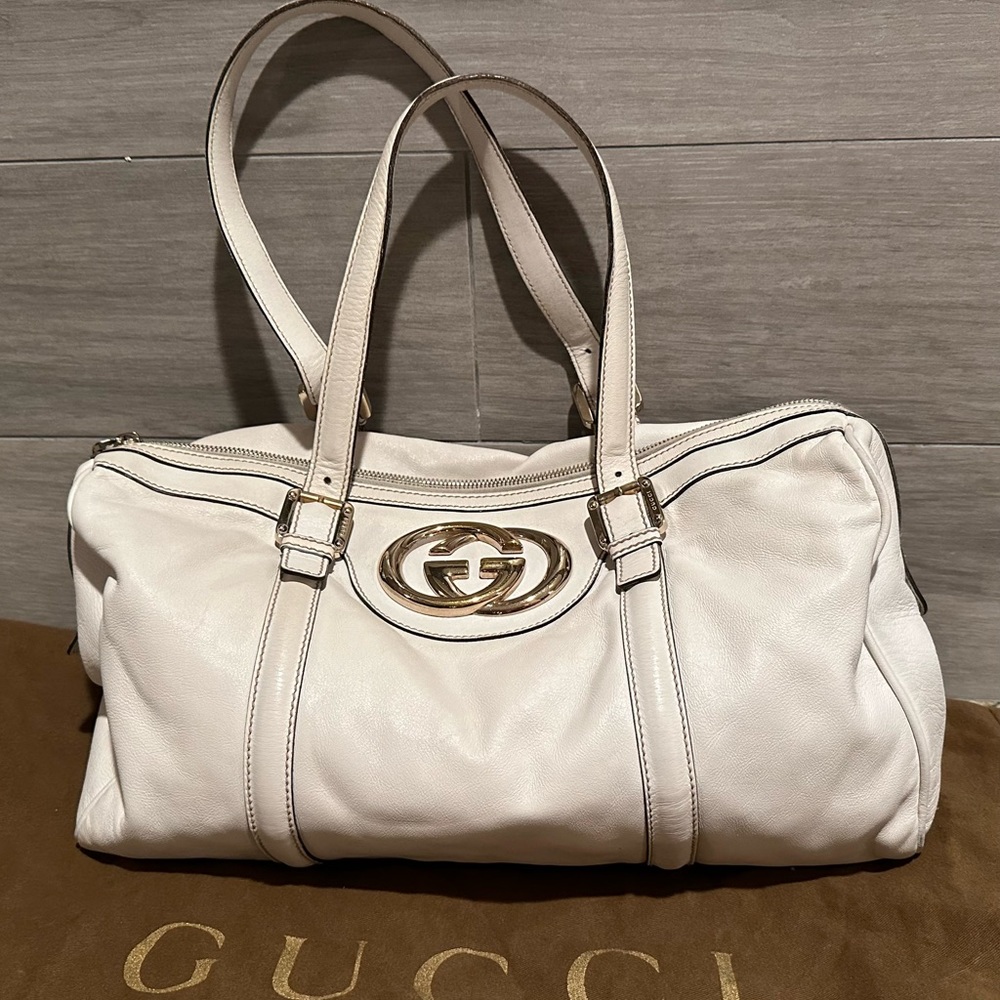 Authentic Gucci Leather Britt Boston Bag, Large Size